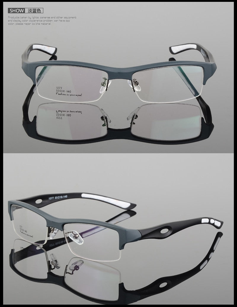 Hotony Men's Semi Rim TR 90 Resin Rectangular Sport Frame Eyeglasses 1077 Semi Rim Hotony