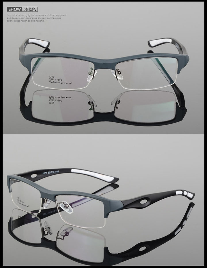 Hotony Men's Semi Rim TR 90 Resin Rectangular Sport Frame Eyeglasses 1077 Semi Rim Hotony
