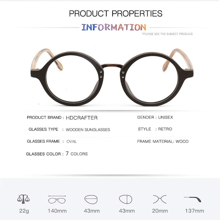 Hdcrafter Unisex Full Rim Round Wood Frame Eyeglasses Lhb028 Full Rim Hdcrafter Eyeglasses