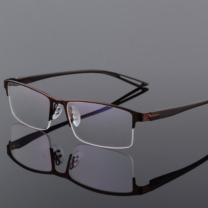 Men's Semi Rim Square Eyeglasses Titanium Alloy  9029 Semi Rim Bclear Auburn