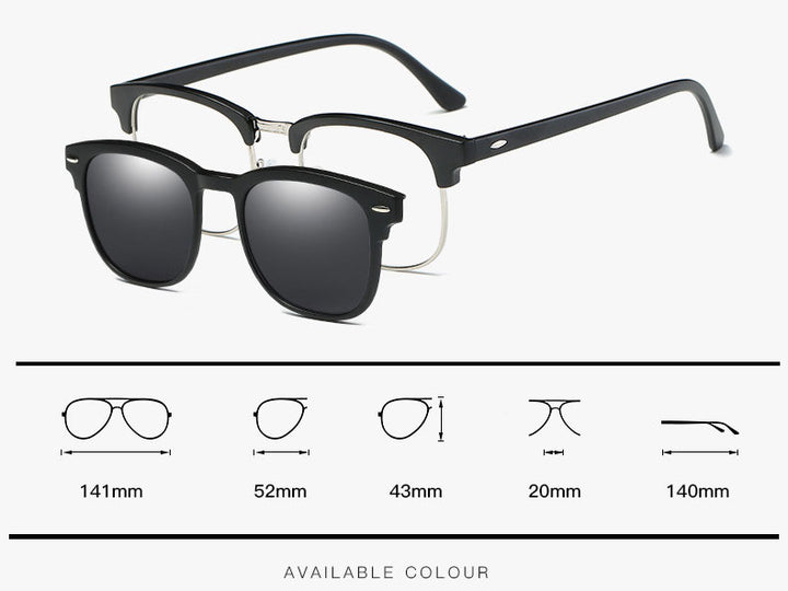 Reven Jate Men's Full Rim Square Polycarbonate Eyeglasses Clip On Polarized Sunglasses 2218 With Clip Ons Reven Jate