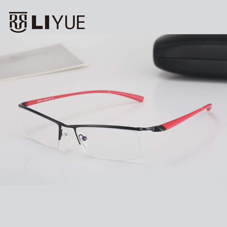 Oveliness Men's Semi Rim Square Alloy Eyeglasses 8199 Semi Rim Oveliness black red
