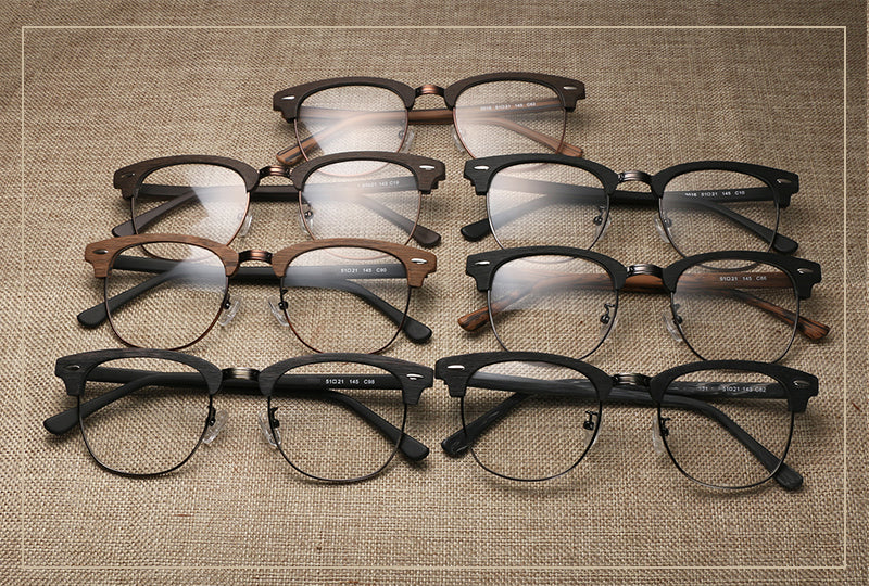 Hdcrafter Unisex Full Rim Round Half Wood Metal Frame Eyeglasses Full Rim Hdcrafter Eyeglasses