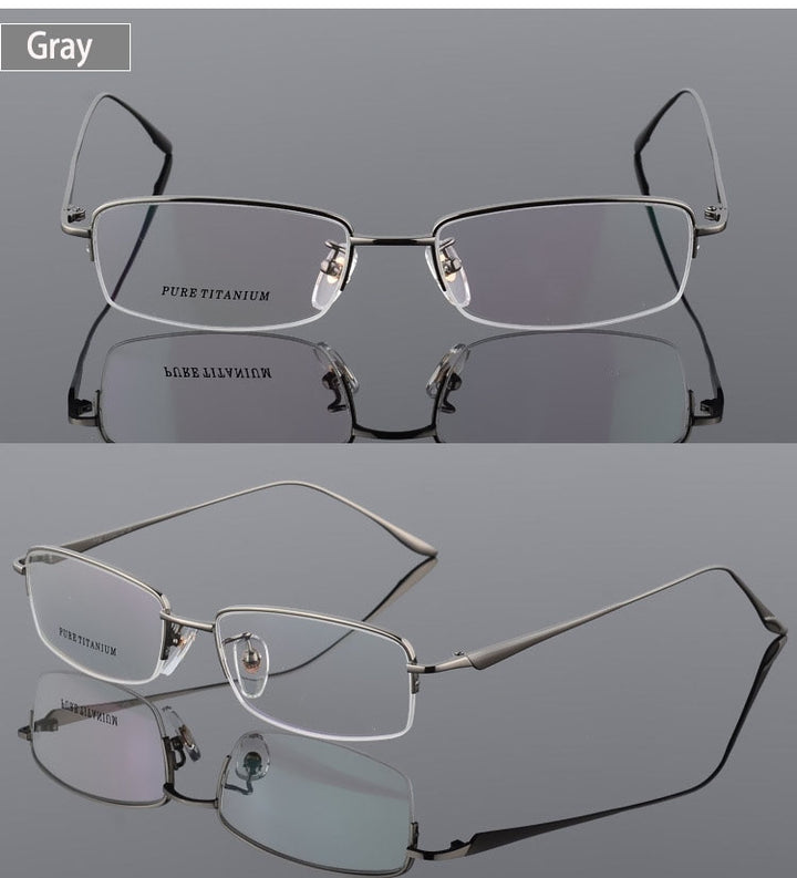 Unisex Titanium Half Rim Eyeglasses Round Box Frame 8272 Semi Rim Bclear