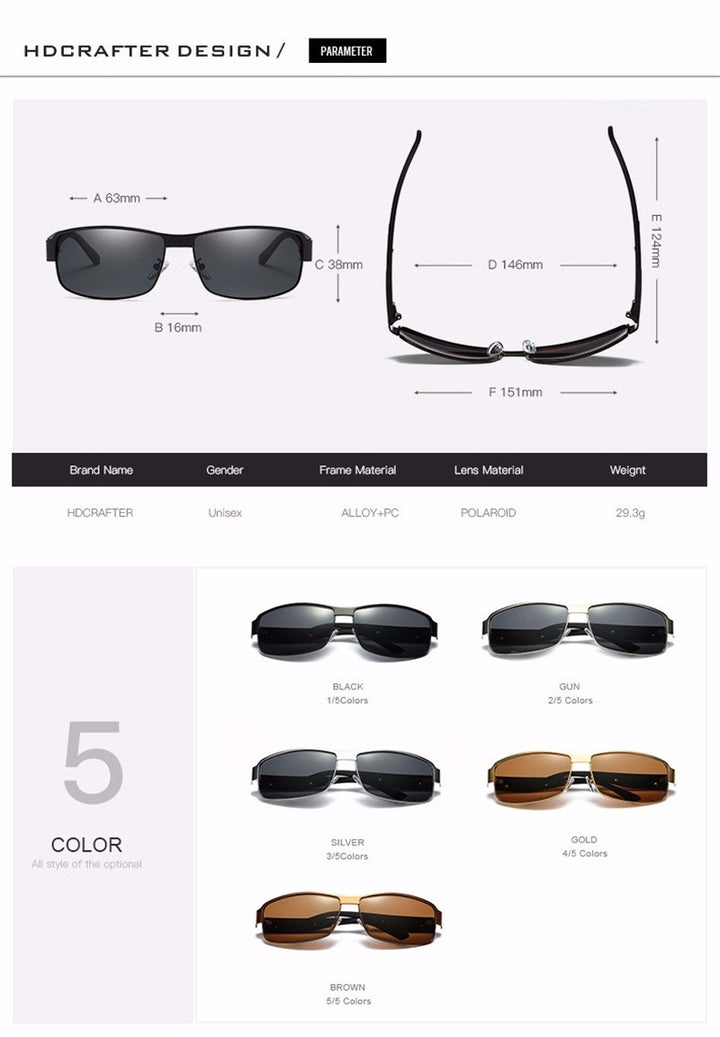 Hdcrafter Men's Full Rim Rectangle Alloy Frame Polarized Sunglasses Le007 Sunglasses HdCrafter Sunglasses