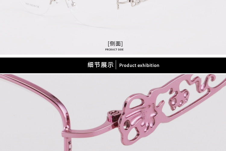 Women's Half Rim Hollow Alloy Frame Eyeglasses 6075 Semi Rim Bclear