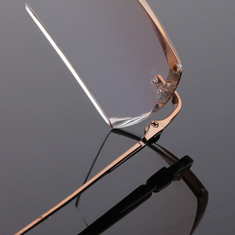 Reven Jate 611 Pure Titanium Rimless Diamond Cutting Glasses Frame Eyeglasses Men Brown Rimless Reven Jate