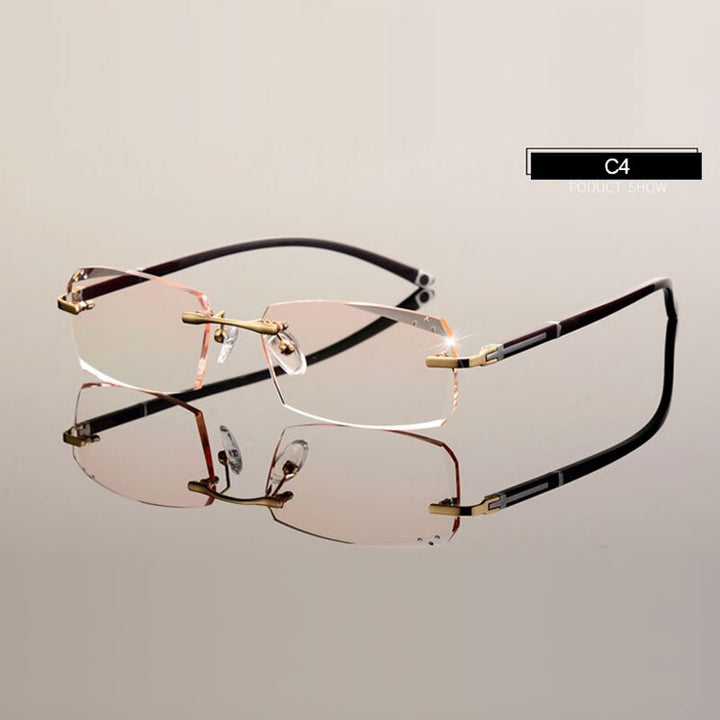 Hotochki Men's Diamond Cut Rimless TR-90 Frame Eyeglasses A001 Customizable Shape Lenses Rimless Hotochki
