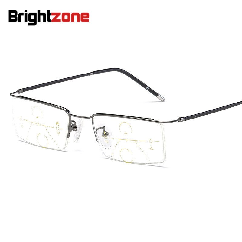 Brightzone Men's Reading Glasses Semi Rim Alloy Progressive Reading Glasses Brightzone