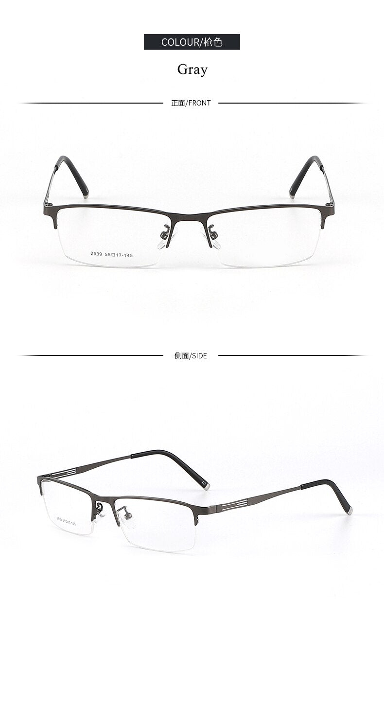 Men's Titanium Alloy Square Semi Rim Eyeglasses Sc2539 Semi Rim Bclear