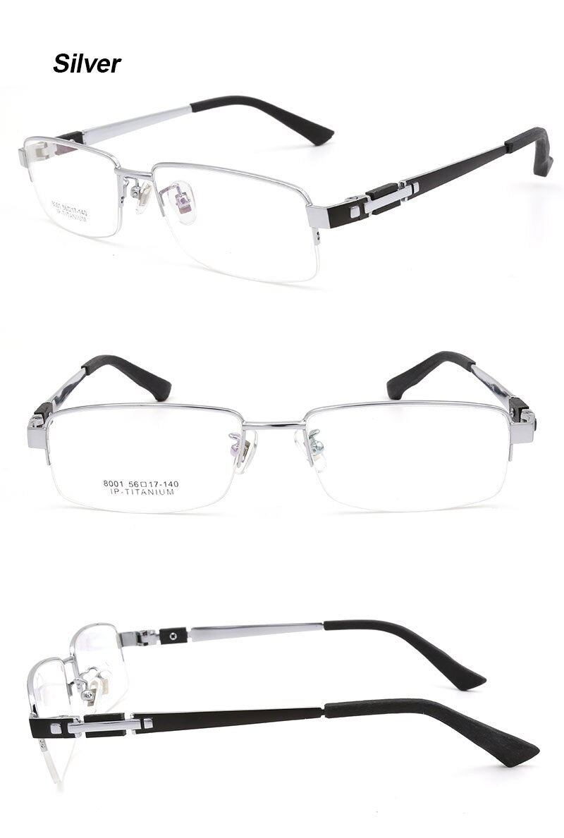 Hotochki Men's Semi Rim Rectangle Titanium Acetate Wood Eyeglasses 8001 Semi Rim Hotochki