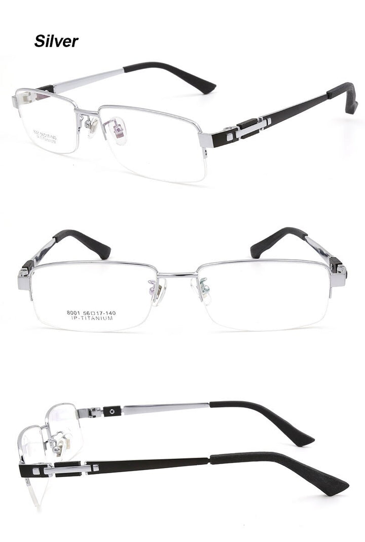 Hotochki Men's Semi Rim Rectangle Titanium Acetate Wood Eyeglasses 8001 Semi Rim Hotochki