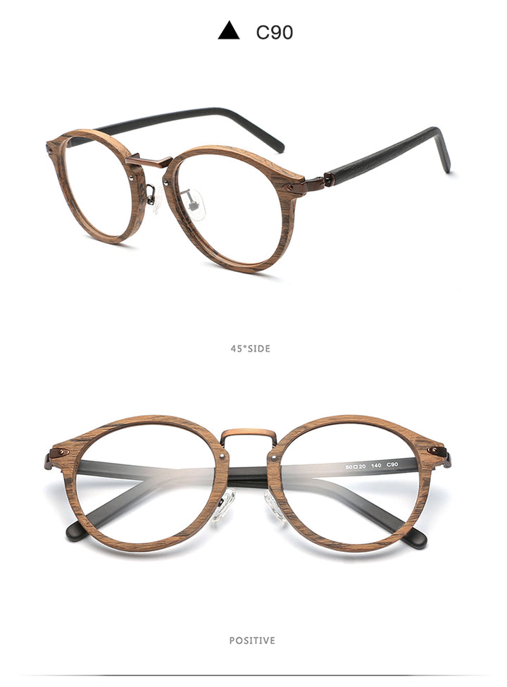 Hdcrafter Unisex Full Round Rim Wood Alloy Eyeglasses Bc06 Full Rim Hdcrafter Eyeglasses