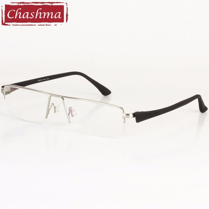 Chashma Men's Semi Rim Square Big Titanium Alloy Tr 90 Eyeglasses 8157 Semi Rim Chashma Silver