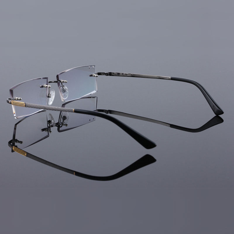 Reven Jate 5904 Titanium Rimless Diamond Cutting Man Glasses Frame Eyeglasses (Black) Rimless Reven Jate