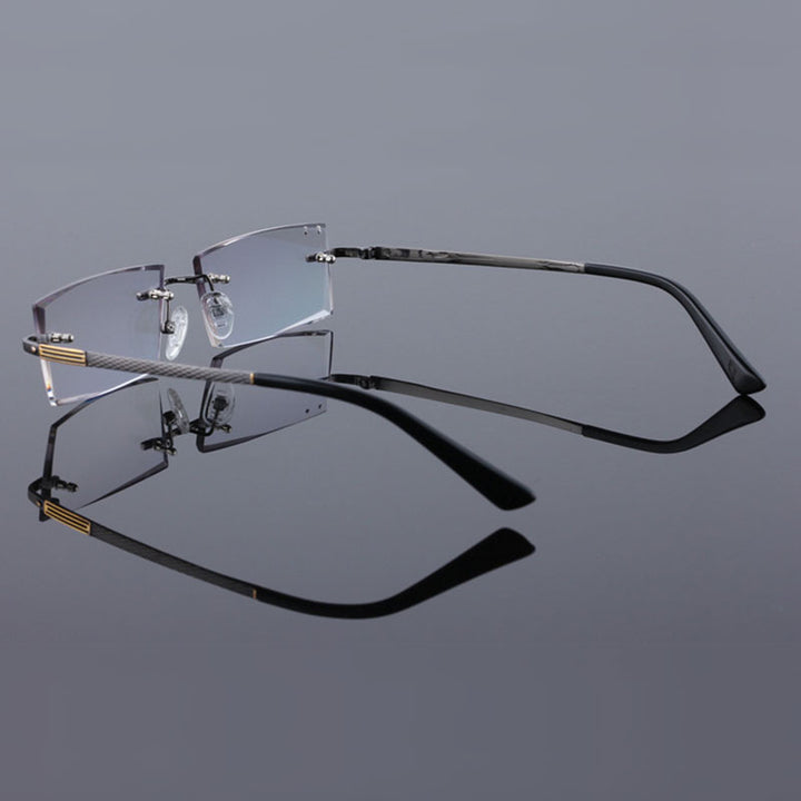 Reven Jate 5904 Titanium Rimless Diamond Cutting Man Glasses Frame Eyeglasses (Black) Rimless Reven Jate