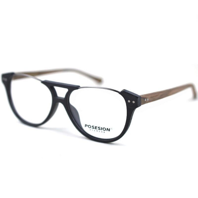 Hdcrafter Unisex Full Rim Round Double Bridge Metal Wood Frame Eyeglasses Ps5056 Full Rim Hdcrafter Eyeglasses