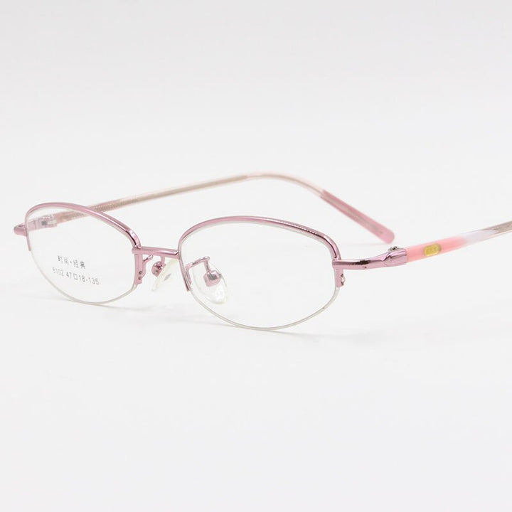 Women's Alloy Frame Semi Rim Eyeglasses 8102 Semi Rim Bclear Pink