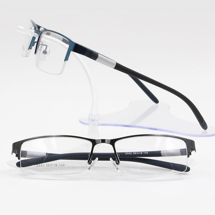 Bclear Men's Alloy Square Semi Rim Eyeglasses B2442 Semi Rim Bclear