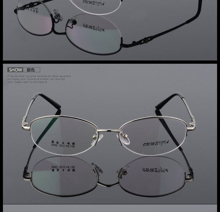 Women's Half Rim Eyeglasses Alloy Frame 2052 Semi Rim Bclear Silver