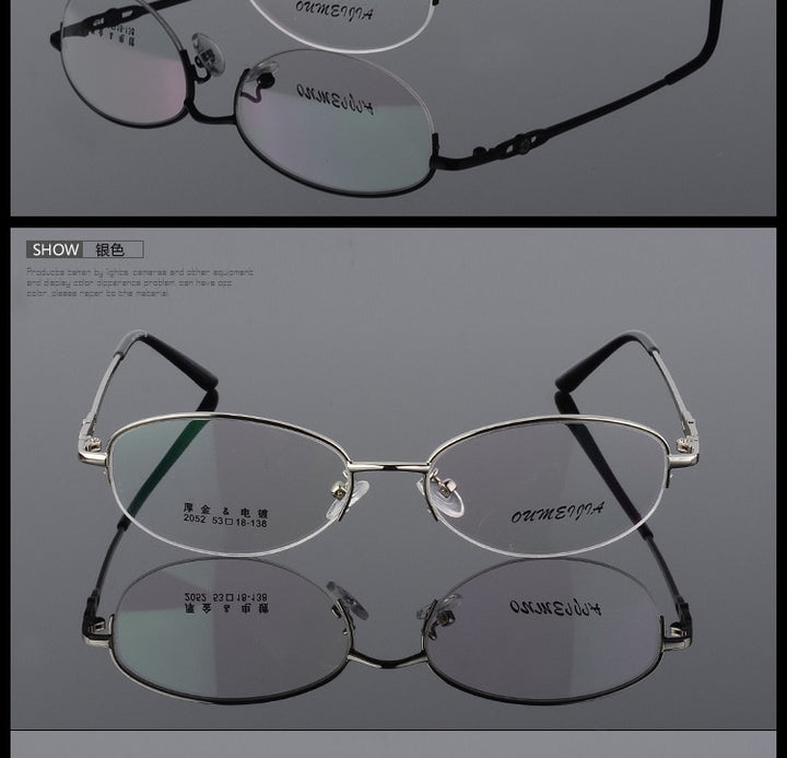 Women's Half Rim Eyeglasses Alloy Frame 2052 Semi Rim Bclear Silver