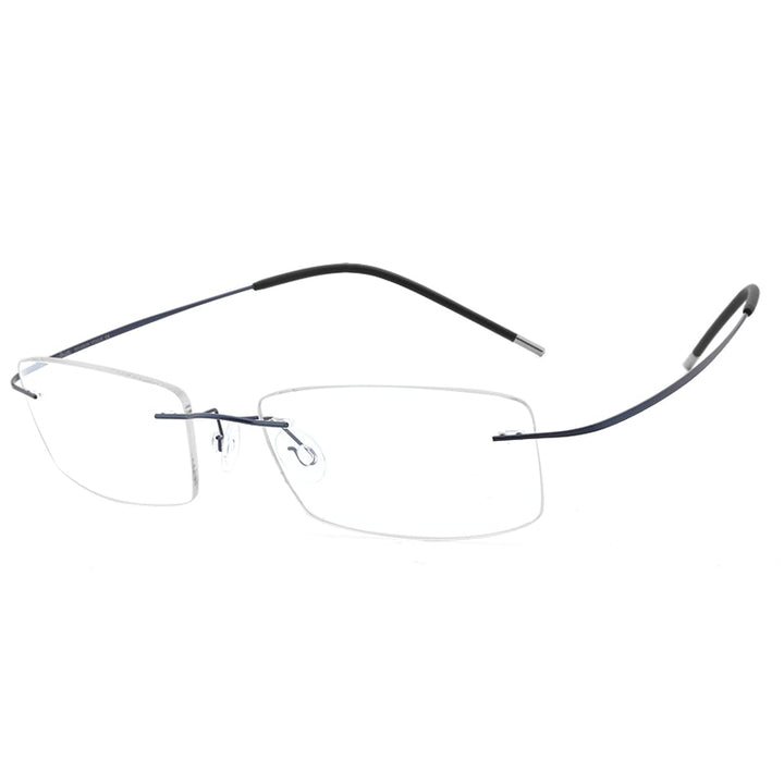 Hdcrafter Rimless Rectangle Titanium Frame Eyeglasses Unisex Rimless Hdcrafter Eyeglasses blue
