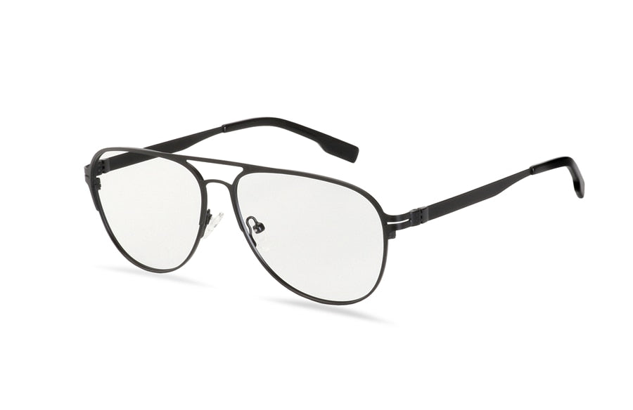 Hotony Men's Full Rim Round Alloy Double Bridge Frame Eyeglasses Full Rim Hotony black
