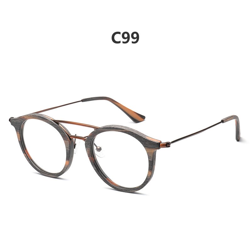 Hdcrafter Unisex Full Rim Round Wood Alloy Double Bridge Eyeglasses 4821 Full Rim Hdcrafter Eyeglasses C99