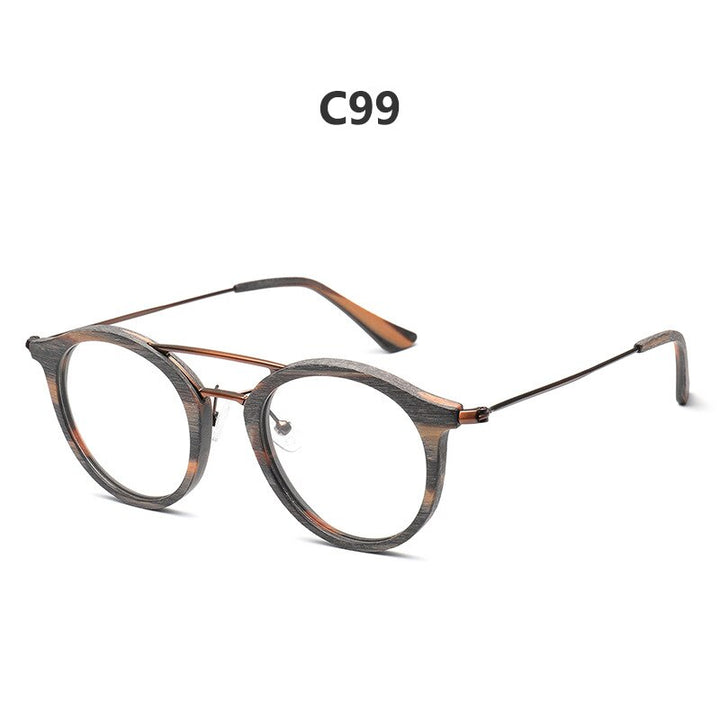 Hdcrafter Unisex Full Rim Round Wood Alloy Double Bridge Eyeglasses 4821 Full Rim Hdcrafter Eyeglasses C99