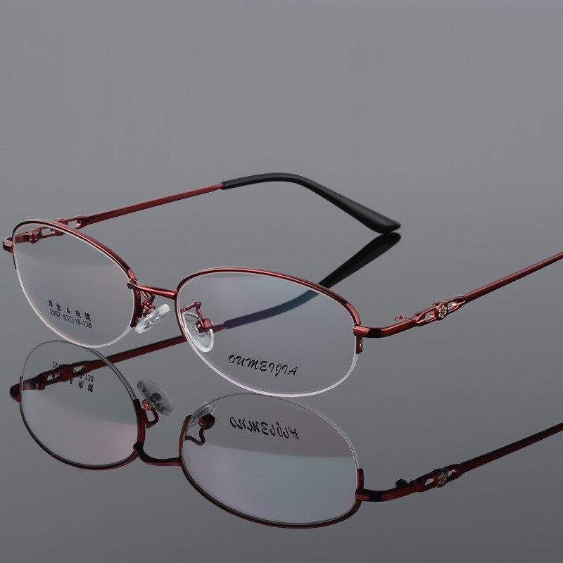 Women's Half Rim Eyeglasses Alloy Frame 2052 Semi Rim Bclear Red