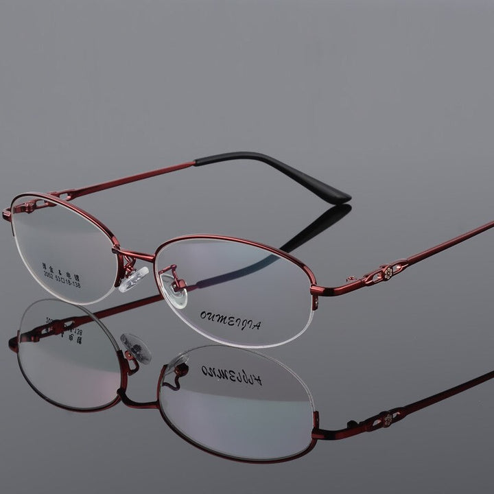 Women's Half Rim Eyeglasses Alloy Frame 2052 Semi Rim Bclear Red