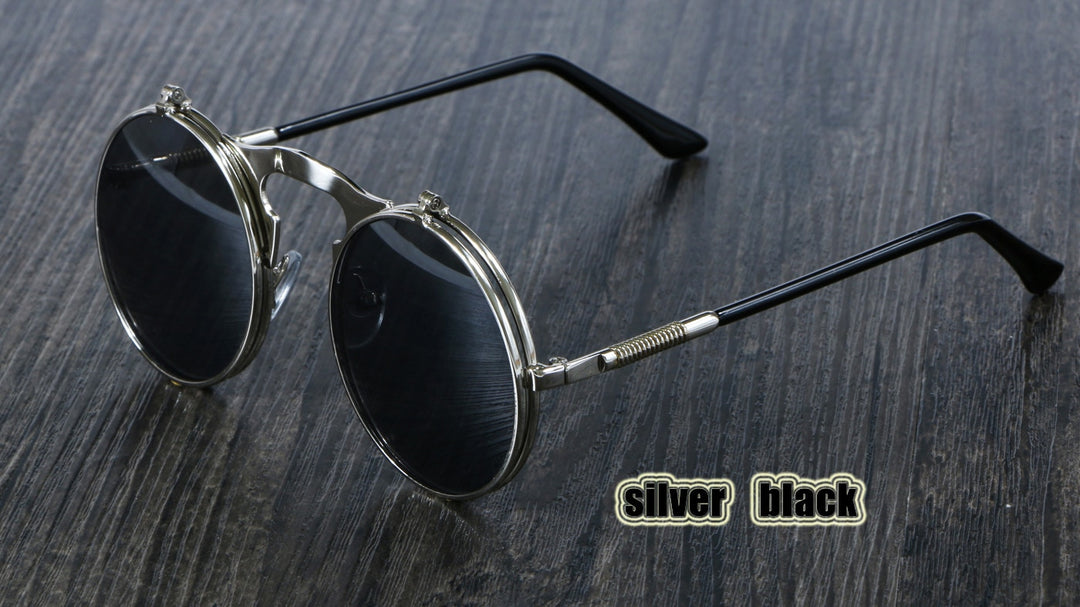 CCspace Unisex Full Rim Round Alloy Frame Steampunk Sunglasses 3057 Sunglasses CCspace Sunglasses silver black