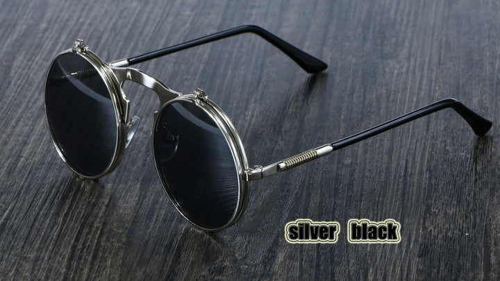 CCspace Unisex Full Rim Round Alloy Frame Steampunk Sunglasses 3057 Sunglasses CCspace Sunglasses silver black