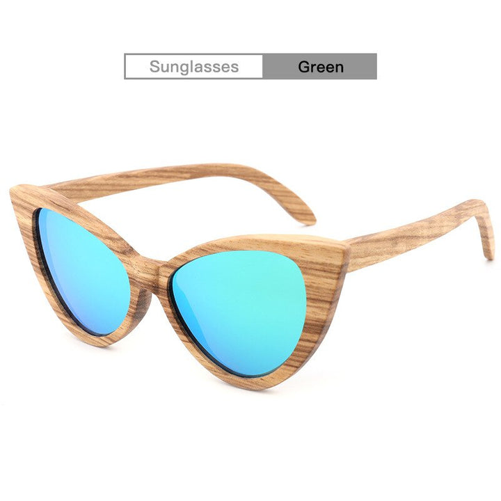 Hdcrafter Women's Full Rim Wood Cat Eye Frame Polarized Sunglasses Sunglasses HdCrafter Sunglasses Green  