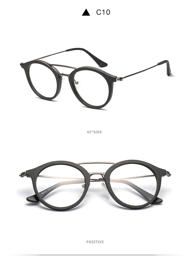 Hdcrafter Unisex Full Rim Round Wood Alloy Double Bridge Eyeglasses 4821 Full Rim Hdcrafter Eyeglasses