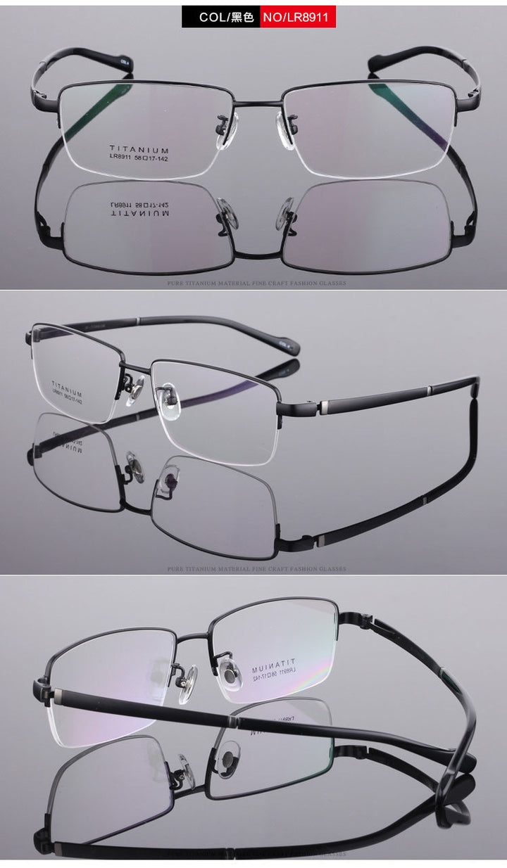 Men's Titanium Eyeglasses Square Semi Rim Frame  Lr8911 Semi Rim Bclear