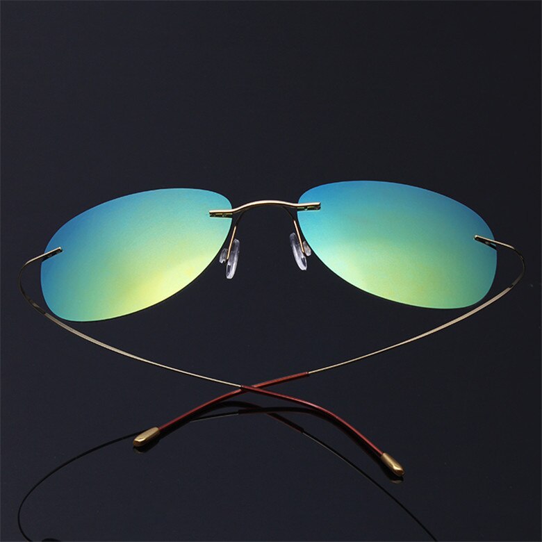 Brightzone Men's Sunglasses Oval Titanium Rimless Polarized 1258 Rimless Brightzone Gold Blue