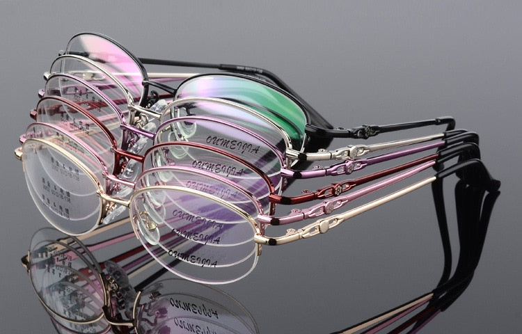 Women's Half Rim Eyeglasses Alloy Frame 2052 Semi Rim Bclear