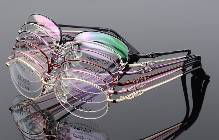 Women's Half Rim Eyeglasses Alloy Frame 2052 Semi Rim Bclear
