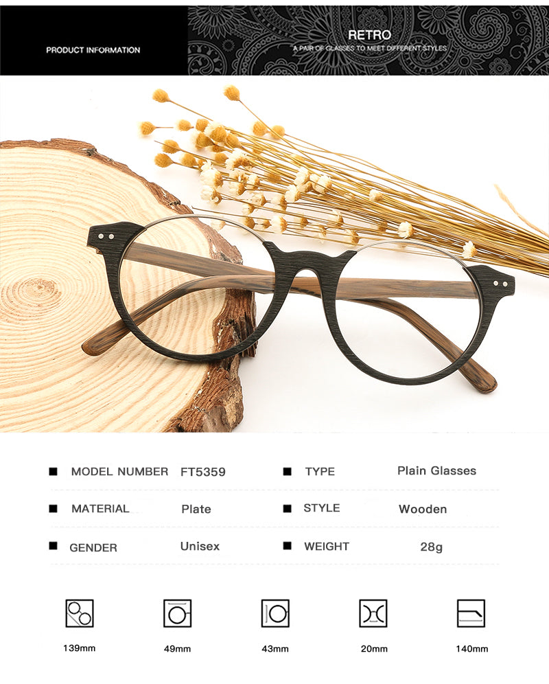 Hdcrafter Unisex Full Rim Square Wood Metal Frame Eyeglasses Ft5359 Full Rim Hdcrafter Eyeglasses   