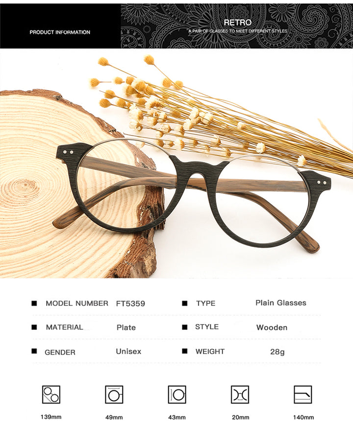 Hdcrafter Unisex Full Rim Square Wood Metal Frame Eyeglasses Ft5359 Full Rim Hdcrafter Eyeglasses