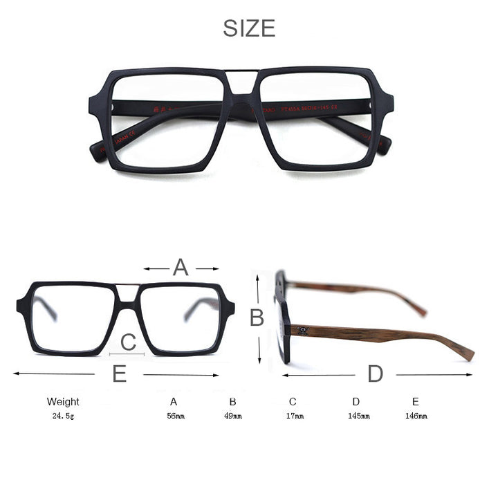 Hdcrafter Unisex Full Rim Square Double Bridge Wood Alloy Frame Oversize Eyeglasses Ps9016 Full Rim Hdcrafter Eyeglasses