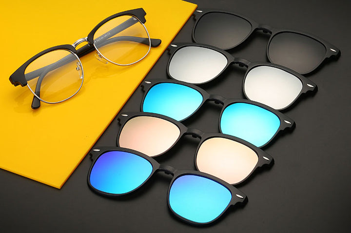 Reven Jate Men's Full Rim Square Polycarbonate Eyeglasses Clip On Polarized Sunglasses 2218 With Clip Ons Reven Jate