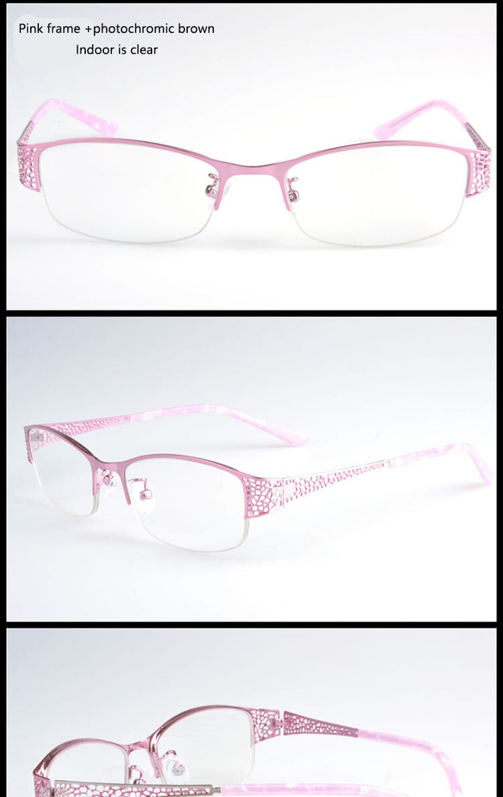 Bclear Women's Alloy Semi Rim Eyeglasses Photochromic P99001 Semi Rim Bclear