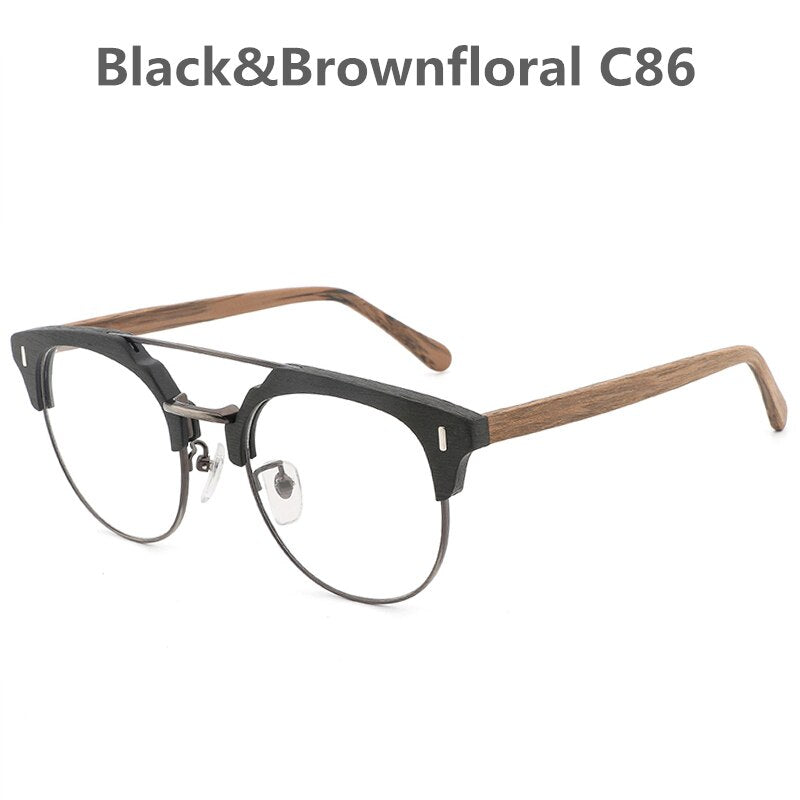 Hdcrafter Unisex Full Rim Round Wood Metal Frame Eyeglasses Bc01 Full Rim Hdcrafter Eyeglasses C86  