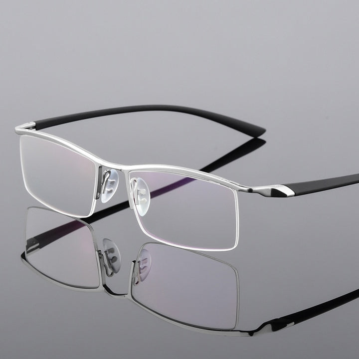 Reven Jate Men's Semi Rim Browline Alloy Eyeglasses P8190 Semi Rim Reven Jate Silver