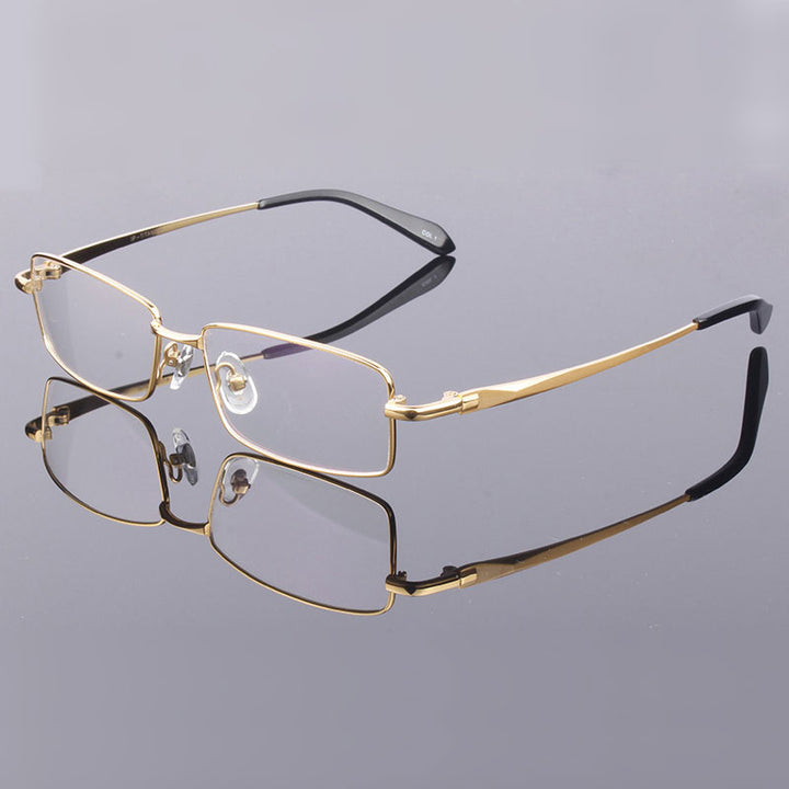 Hotochki Men's Full Rim Rectangular Titanium Frame Eyeglasses 2256 Full Rim Hotochki Gold  