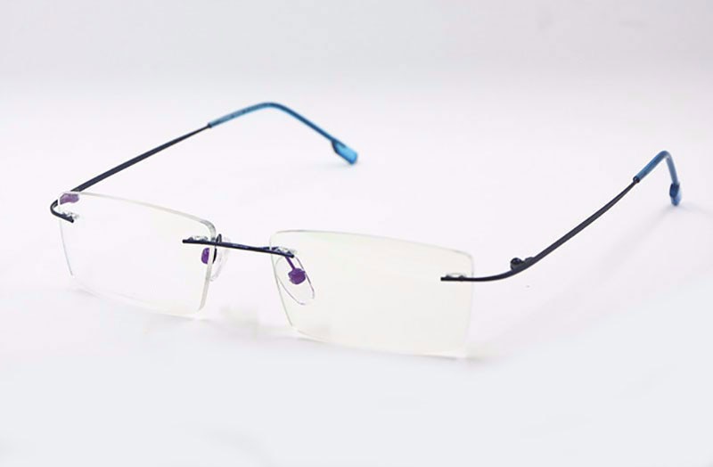 Reven Jate Unisex Rimless Square Titanium Eyeglasses R522 Rimless Reven Jate Blue