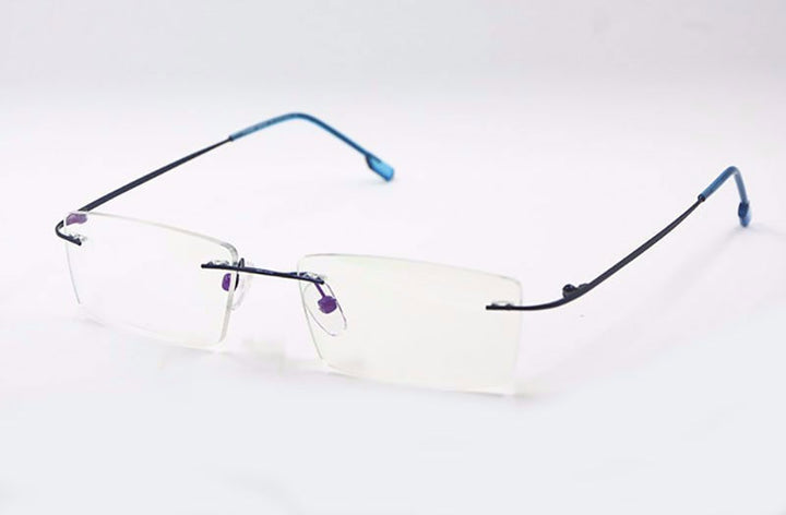 Reven Jate Unisex Rimless Square Titanium Eyeglasses R522 Rimless Reven Jate Blue