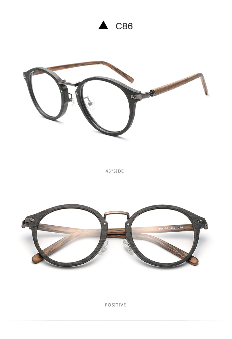 Hdcrafter Unisex Full Round Rim Wood Alloy Eyeglasses Bc06 Full Rim Hdcrafter Eyeglasses